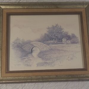 Framed Blue Landscape Bridge Photography Print